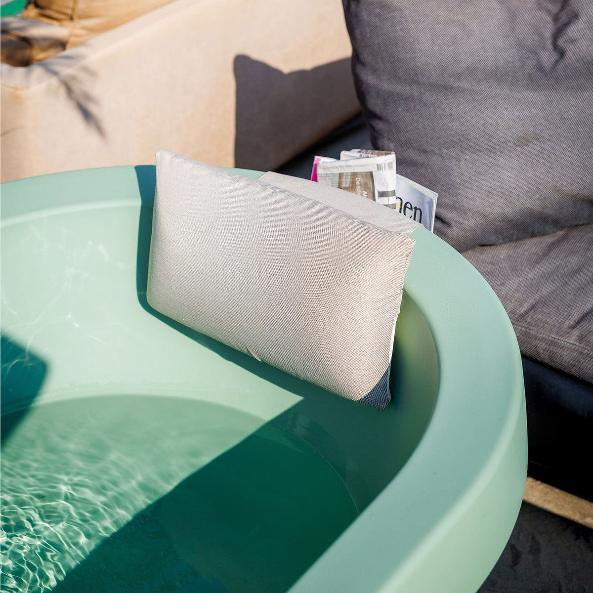 Gardentub Bath Pillow hanging over the edge of a Gardentub