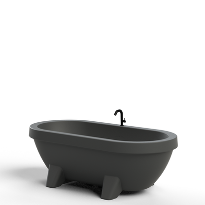 Product render of an Anthracite Gardentub with Matte Black Gardentub Tap