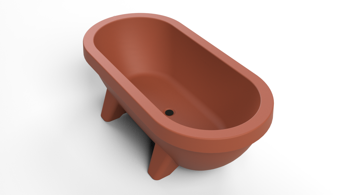 Terracotta Gardentub product render from above showing the drain