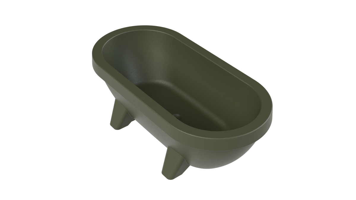Olive Green Gardentub product render from above showing the drain
